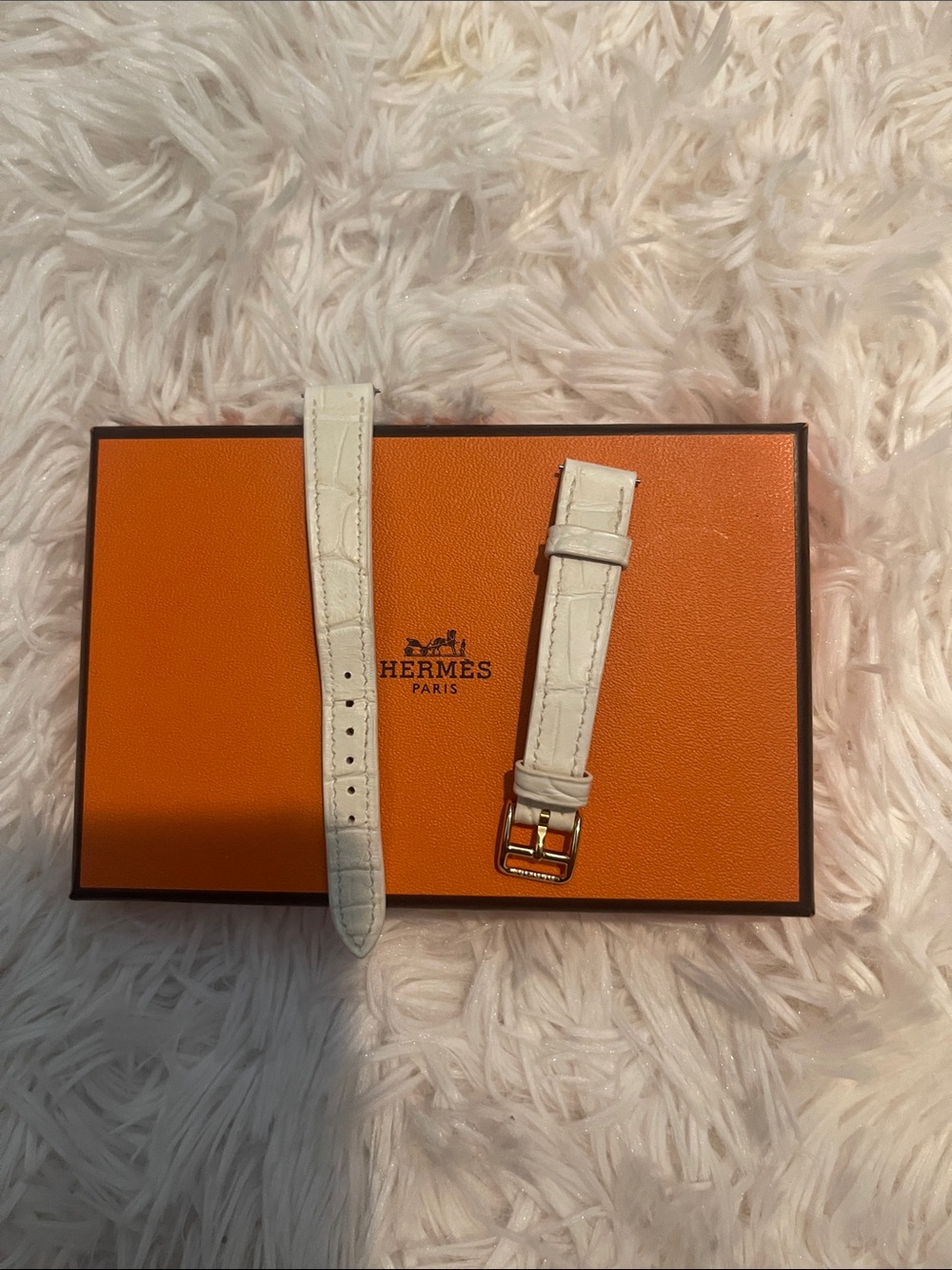 Hermes White Leather Watch Strap with Gold Buckle 21MM